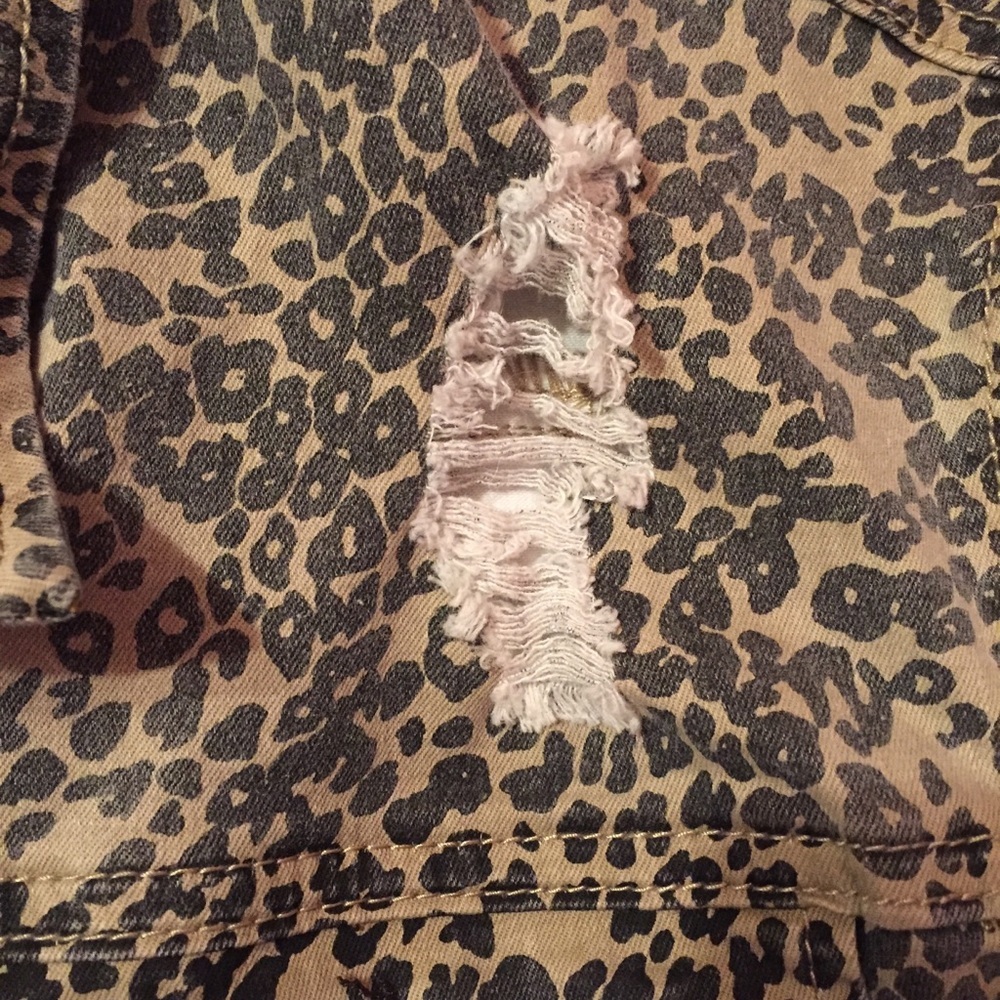 NWT Ashley Mason Distressed Leopard Print Jacket medium black tan animal - Picture 5 of 7
